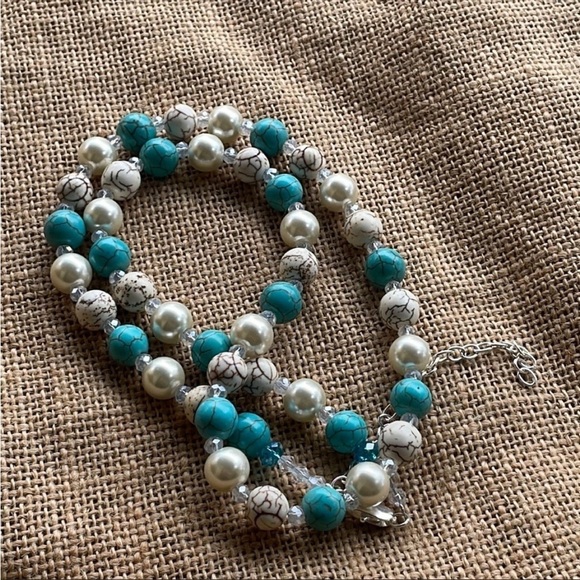 Turquoise necklace Adjustable with crystals extender New - Picture 10 of 10